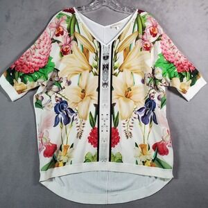 Ted Baker Top Womens 6 US/2 TB Ivory Multi Floral Saidy Mixed Media Art To‎ Wear